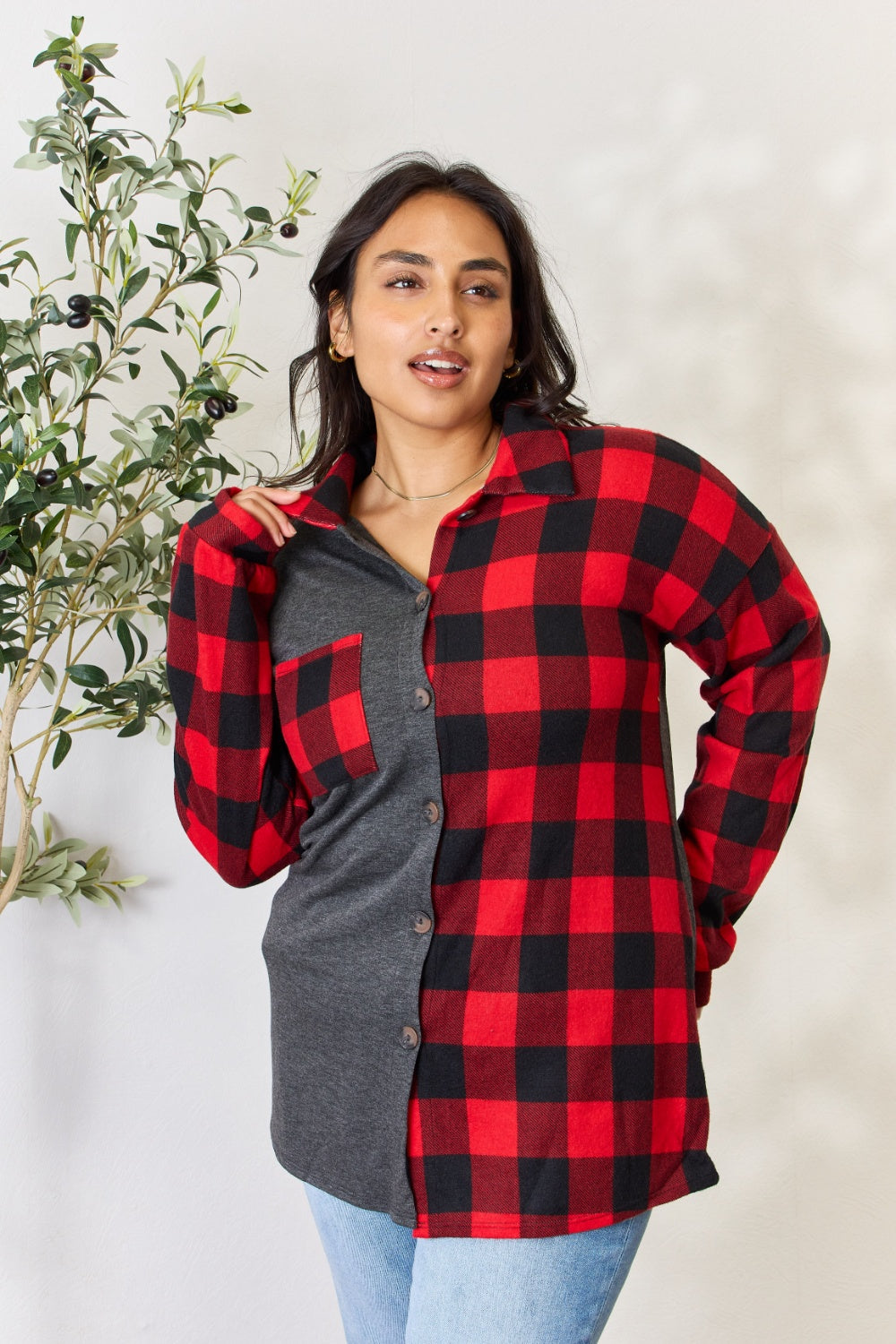 Heimish Full Size Plaid Button Down Shacket 