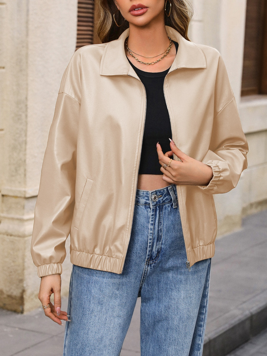 Zip Up Dropped Shoulder Jacket 