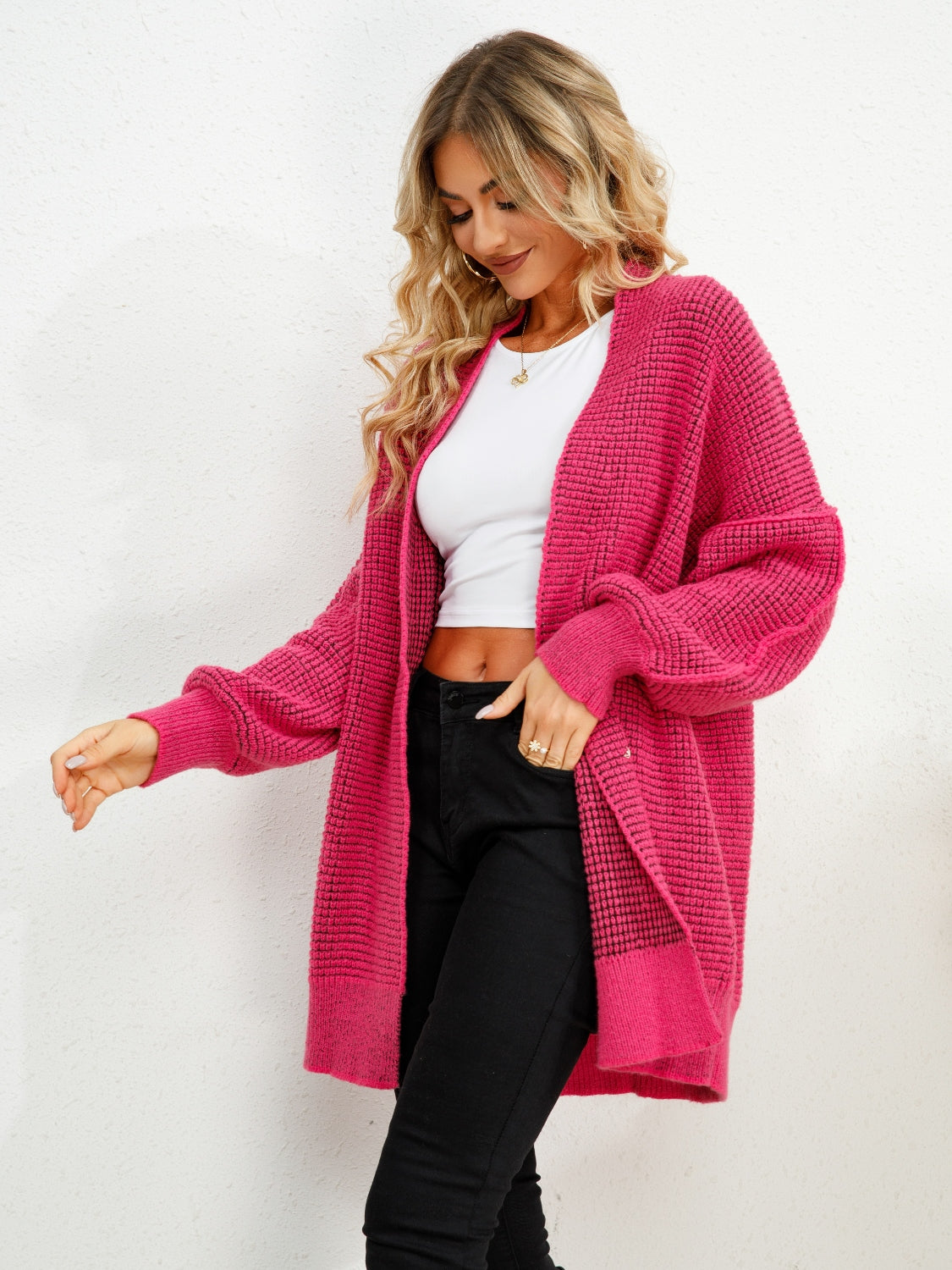 Open Front Dropped Shoulder Cardigan 