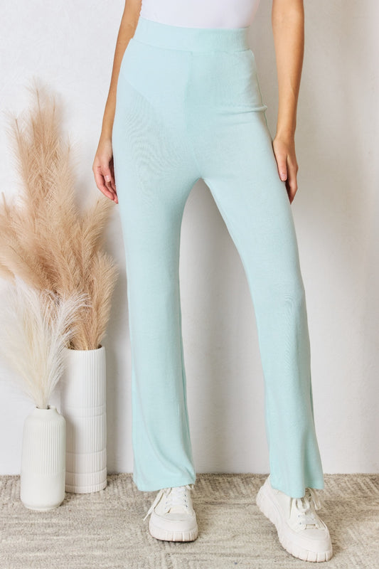 RISEN Full Size High Waist Ultra Soft Knit Flare Pants 