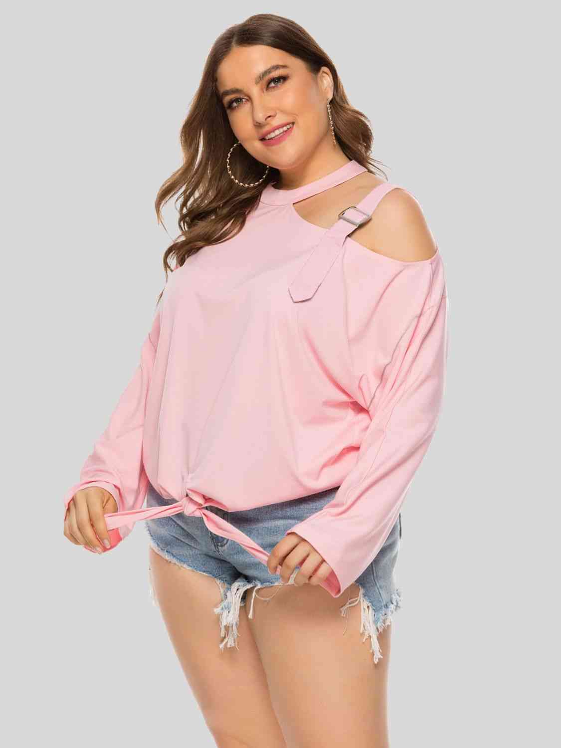 Plus Size Cold-Shoulder Tied Top 