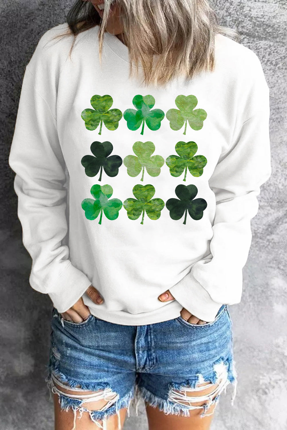 Lucky Clover Round Neck Dropped Shoulder Sweatshirt 