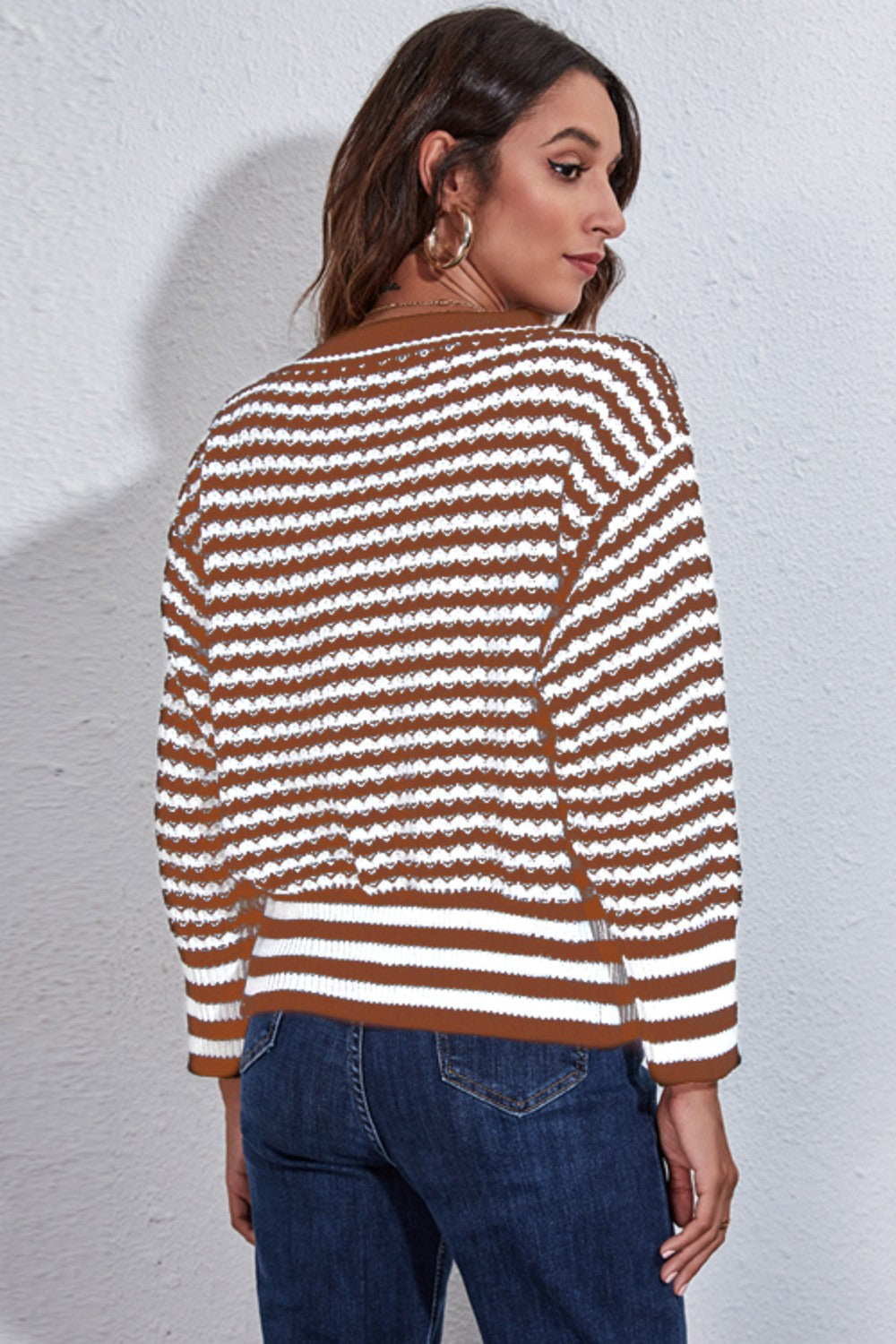 Striped V-Neck Knit Top 