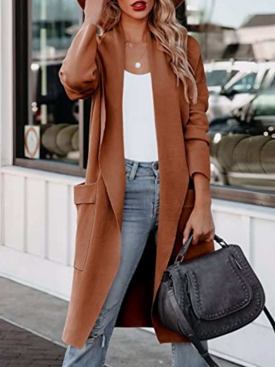 Open Front Dropped Shoulder Outerwear 