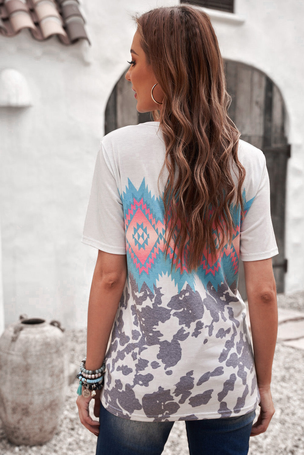 Printed Round Neck Tunic Tee 