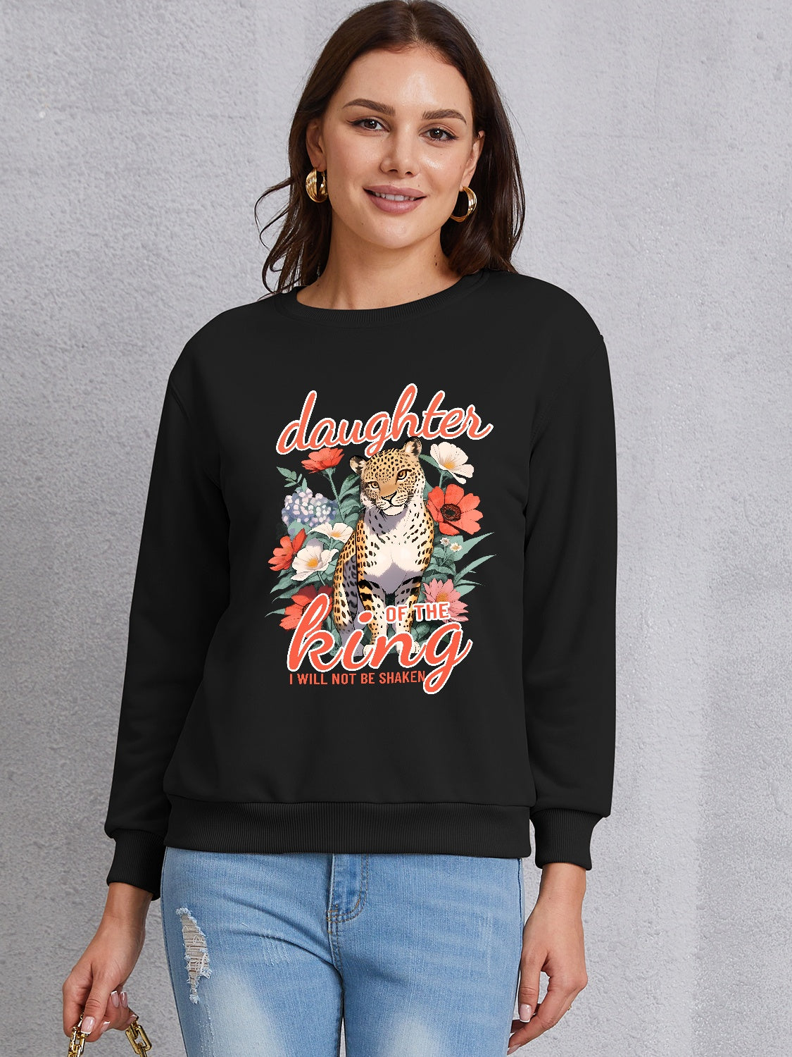 Leopard Graphic Round Neck Sweatshirt 