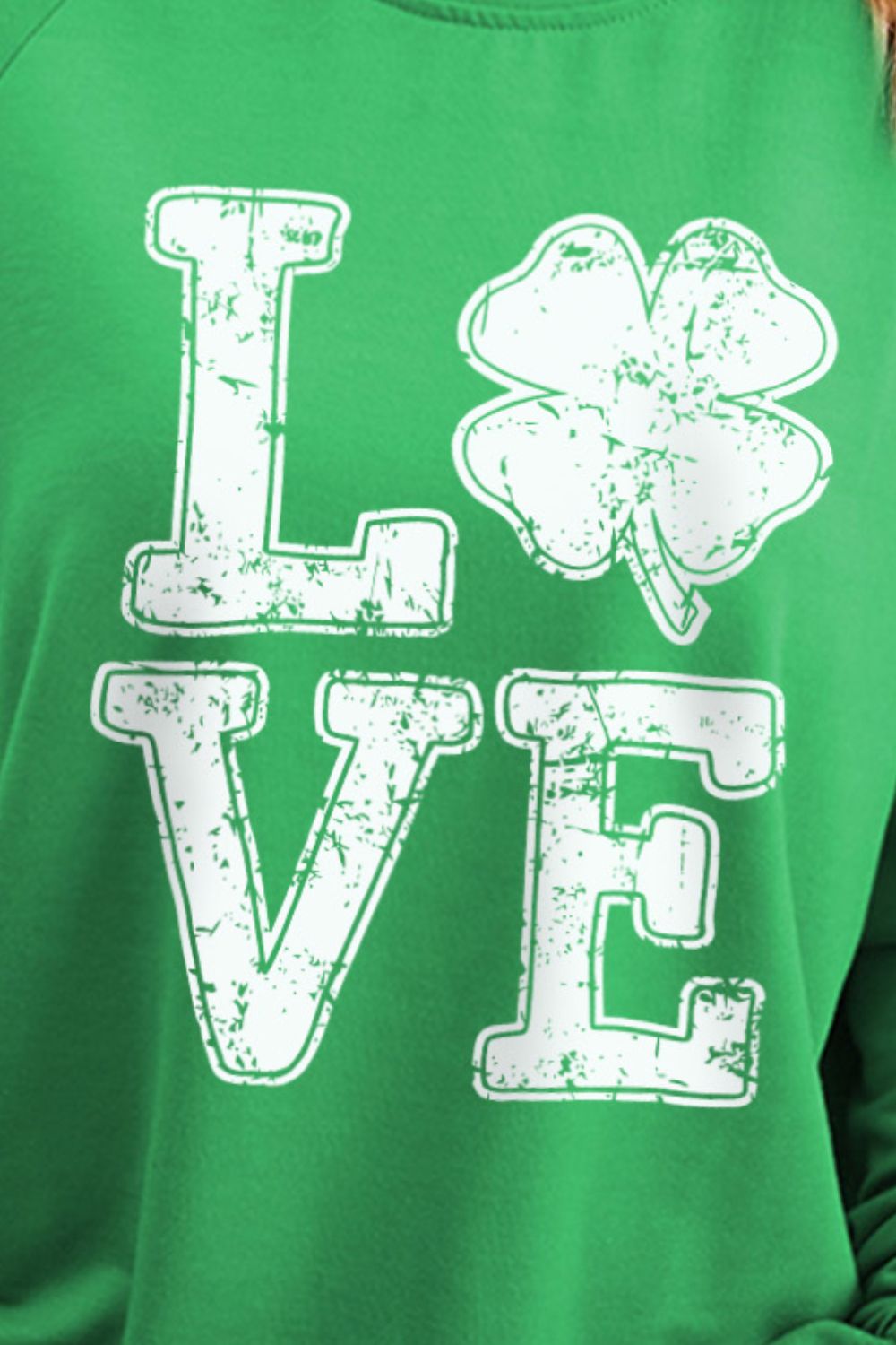 LOVE Lucky Clover Round Neck Sweatshirt 