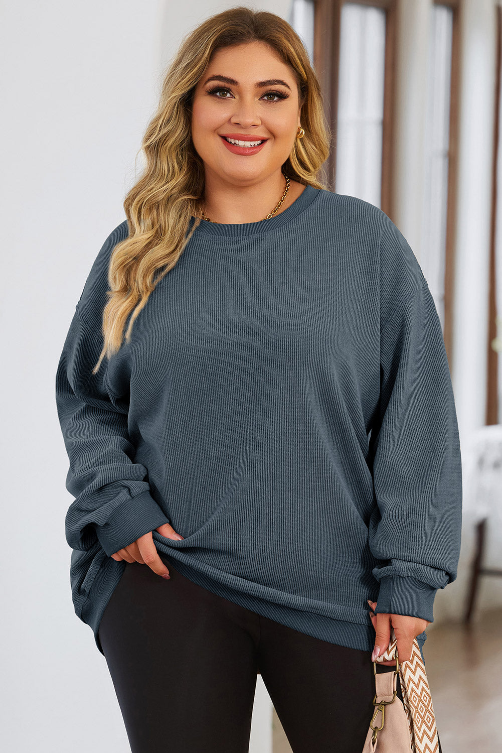 Plus Size Round Neck Dropped Shoulder Sweatshirt - Babbazon sweatshirt