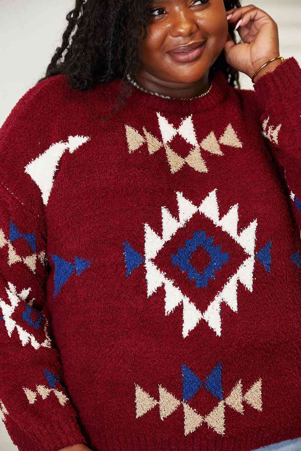 HEYSON Full Size Aztec Soft Fuzzy Sweater 