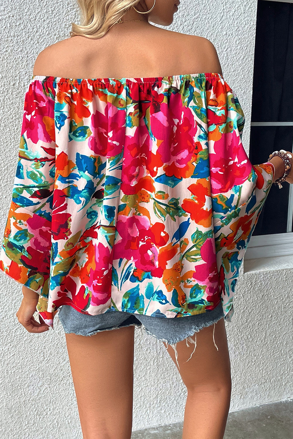 Off Shoulder Floral Print Blouse 