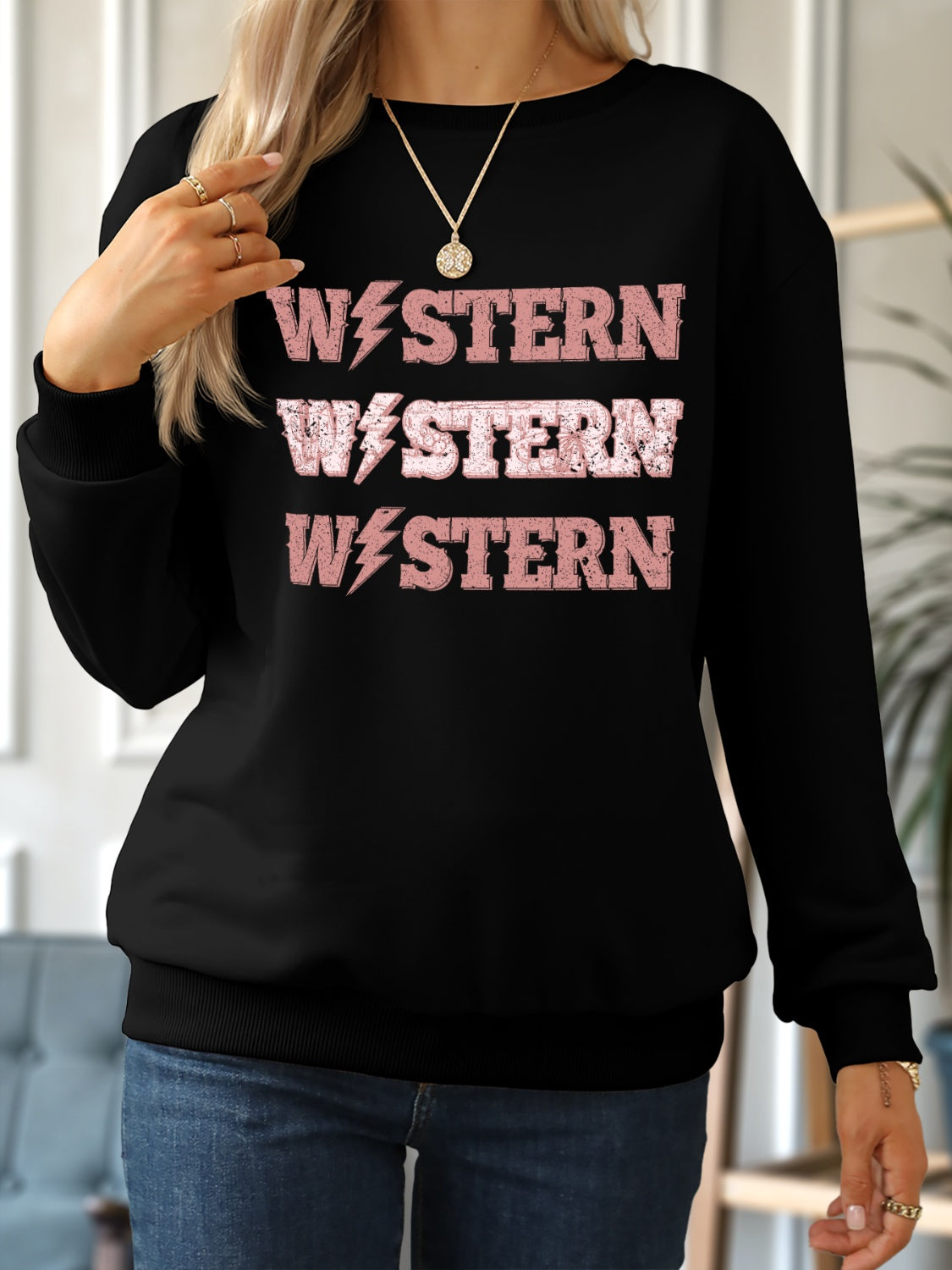 WESTERN Round Neck Dropped Shoulder Sweatshirt 