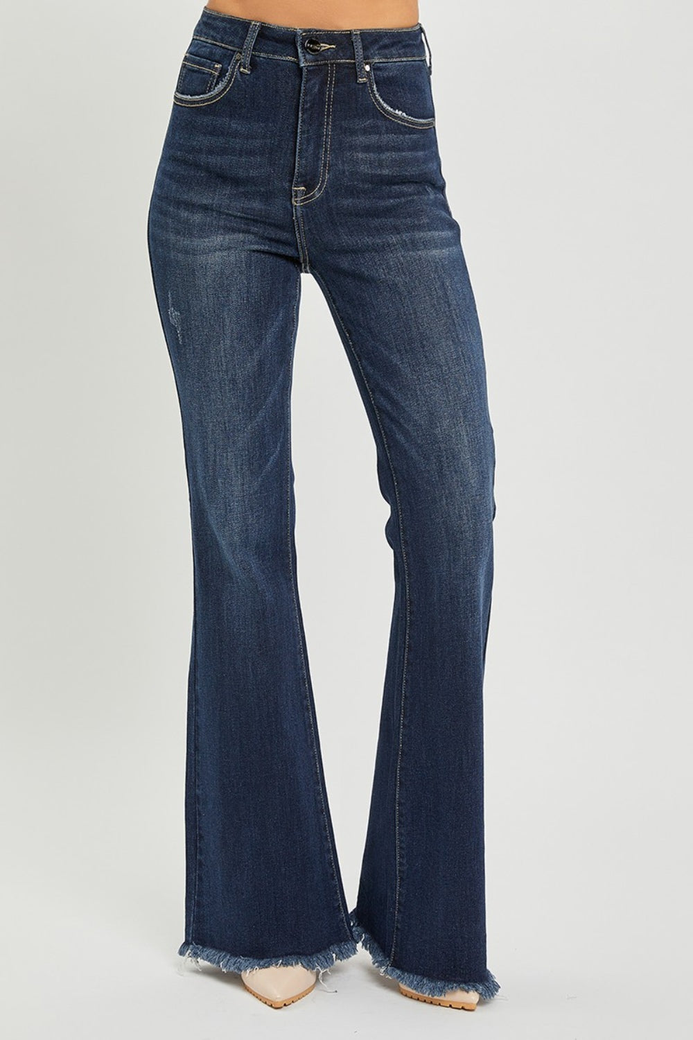 RISEN High Waist Raw Hem Flare Jeans 