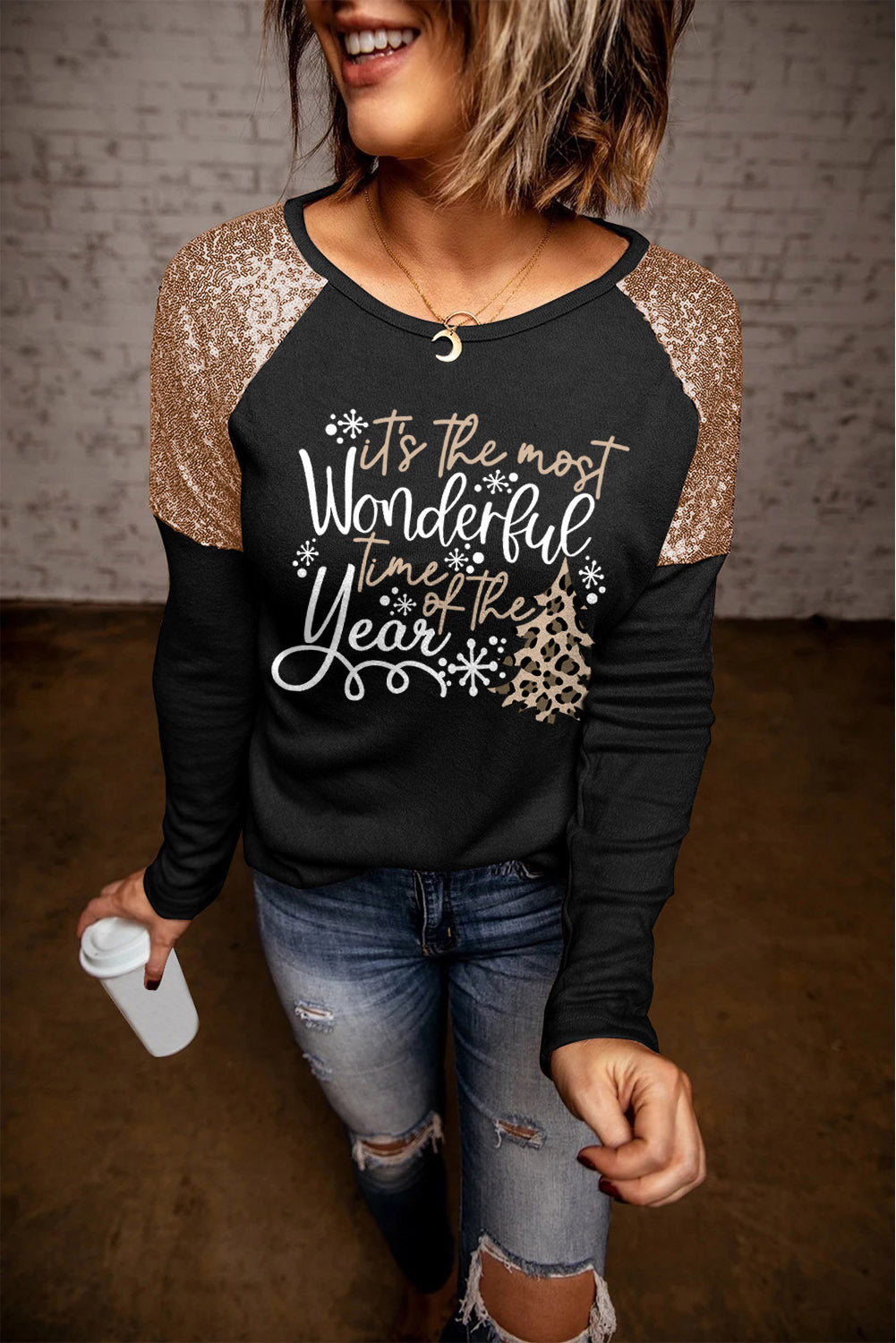 Sequin Slogan Graphic T-Shirt 