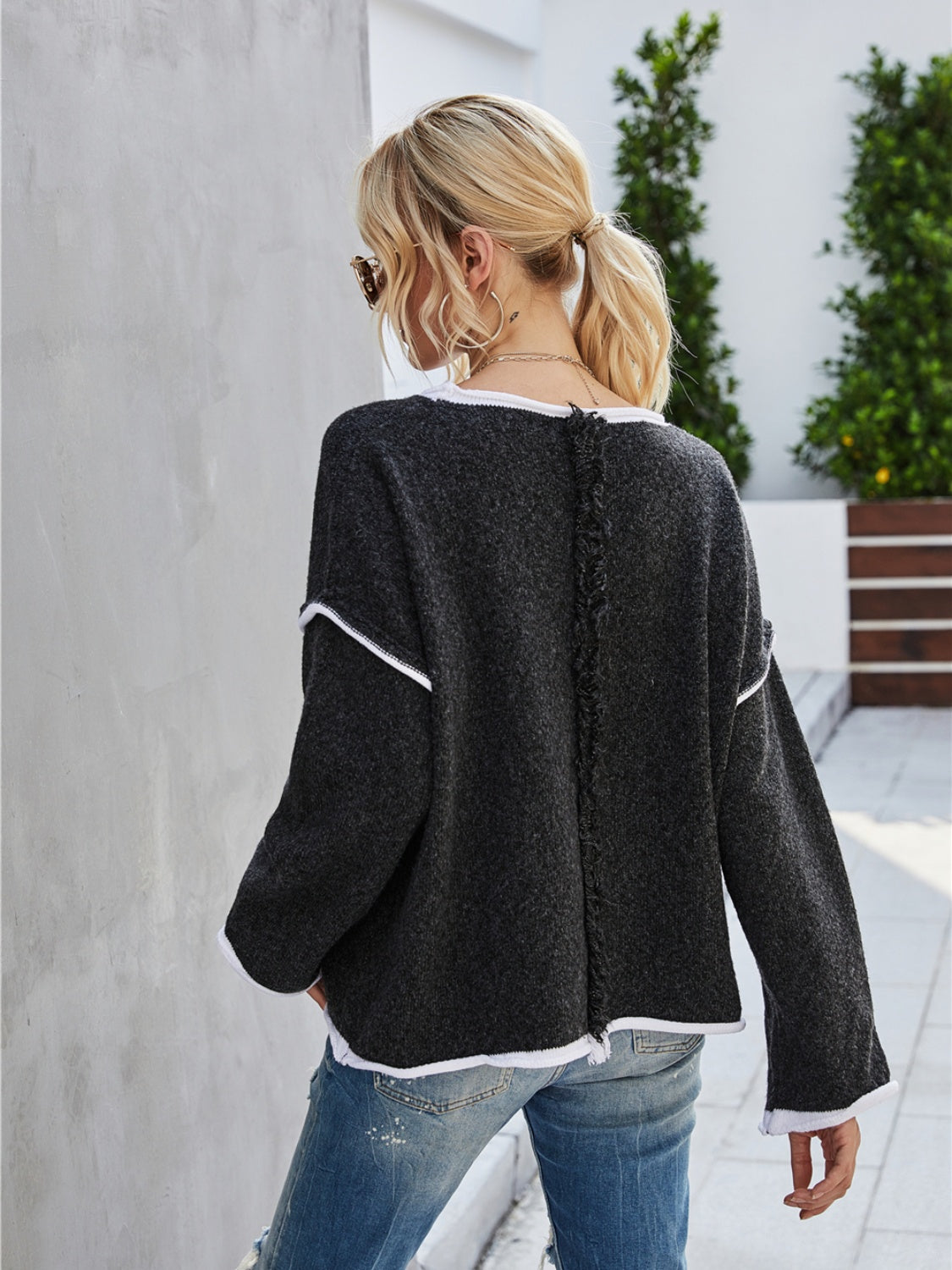 Boat Neck Dropped Shoulder Sweater 