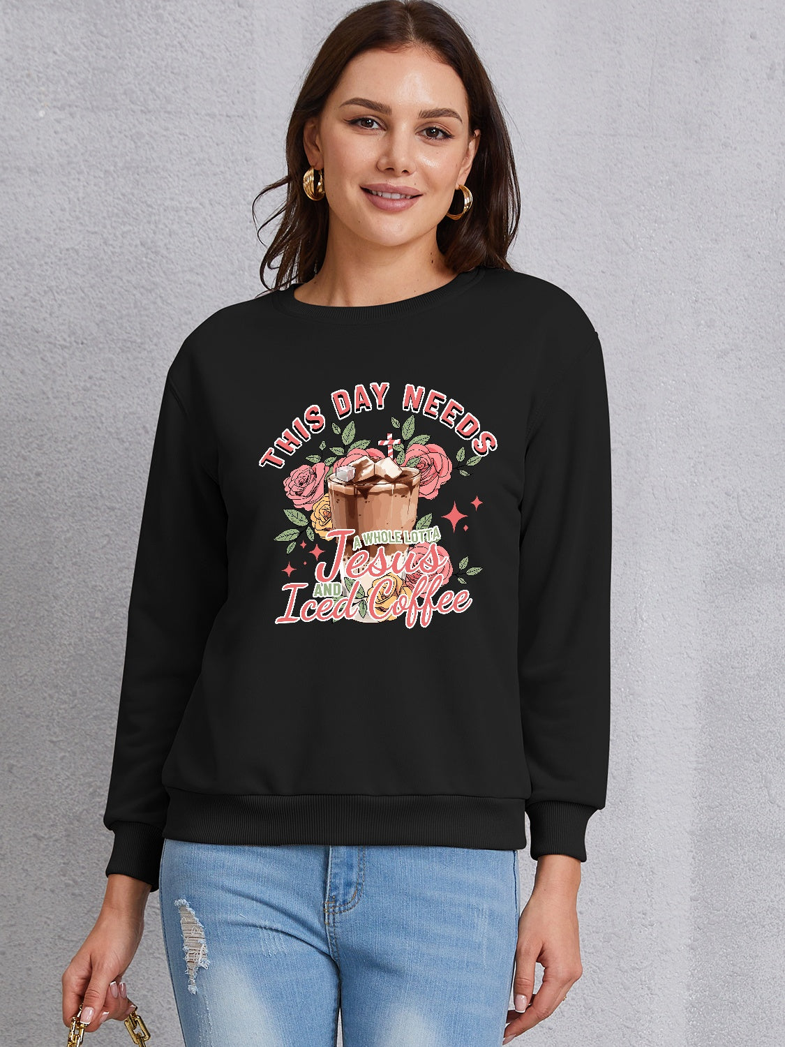 Letter Graphic Round Neck Sweatshirt 