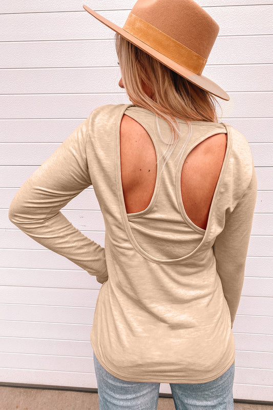 Cutout Round Neck Long Sleeve T-Shirt 