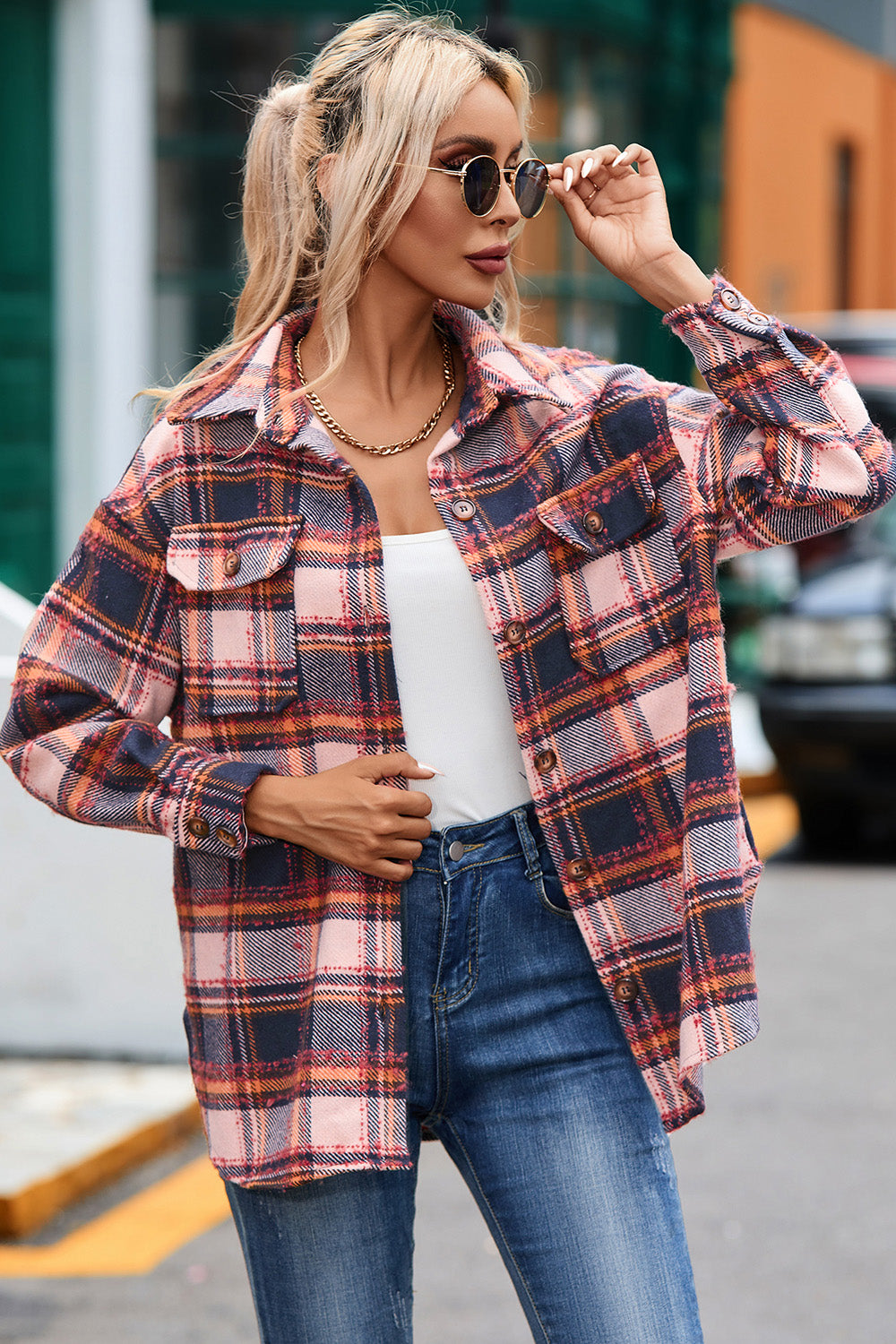 Plaid Dropped Shoulder Shirt Jacket 