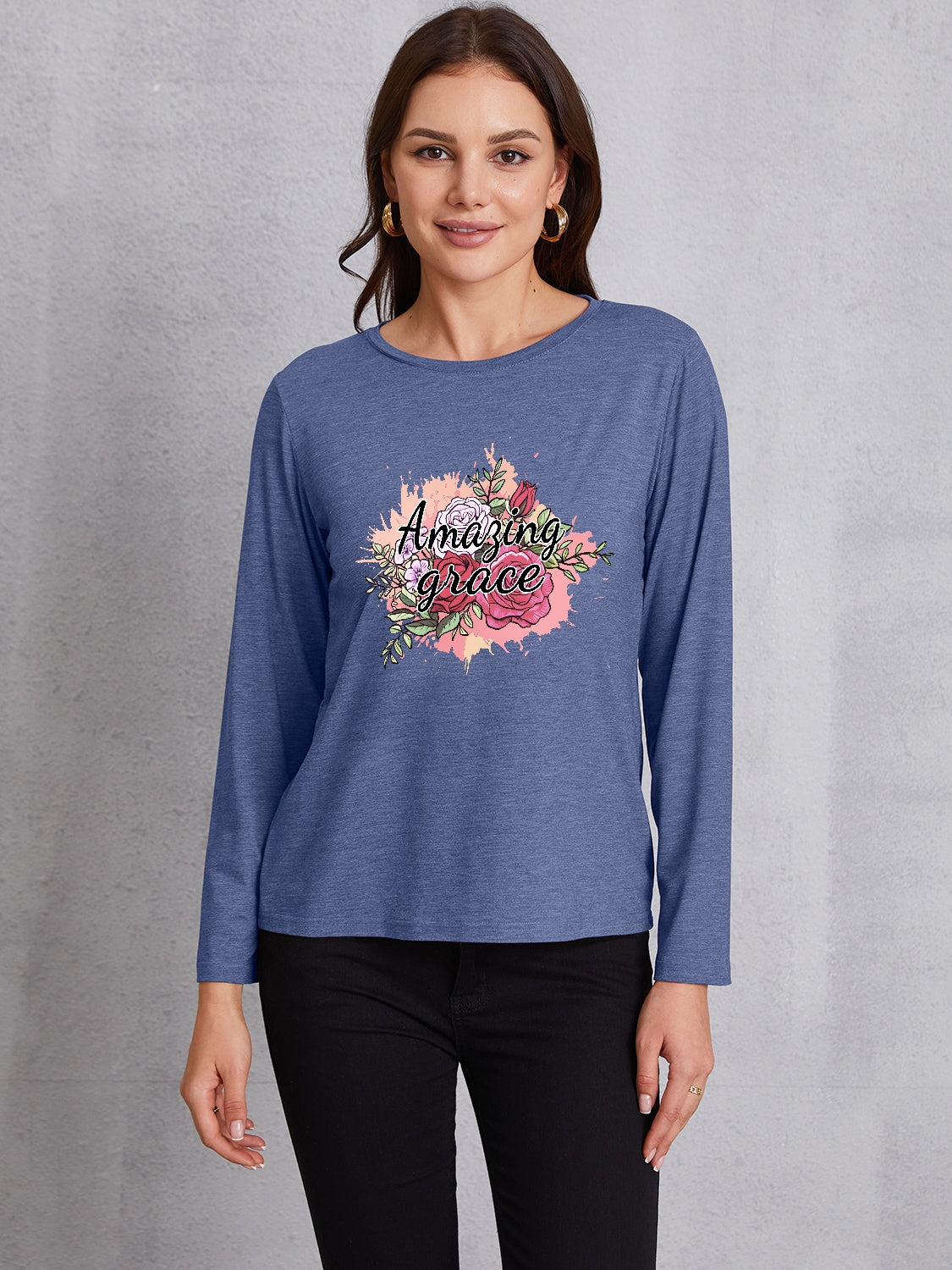 AMAZING GRACE Round Neck Long Sleeve T-Shirt 