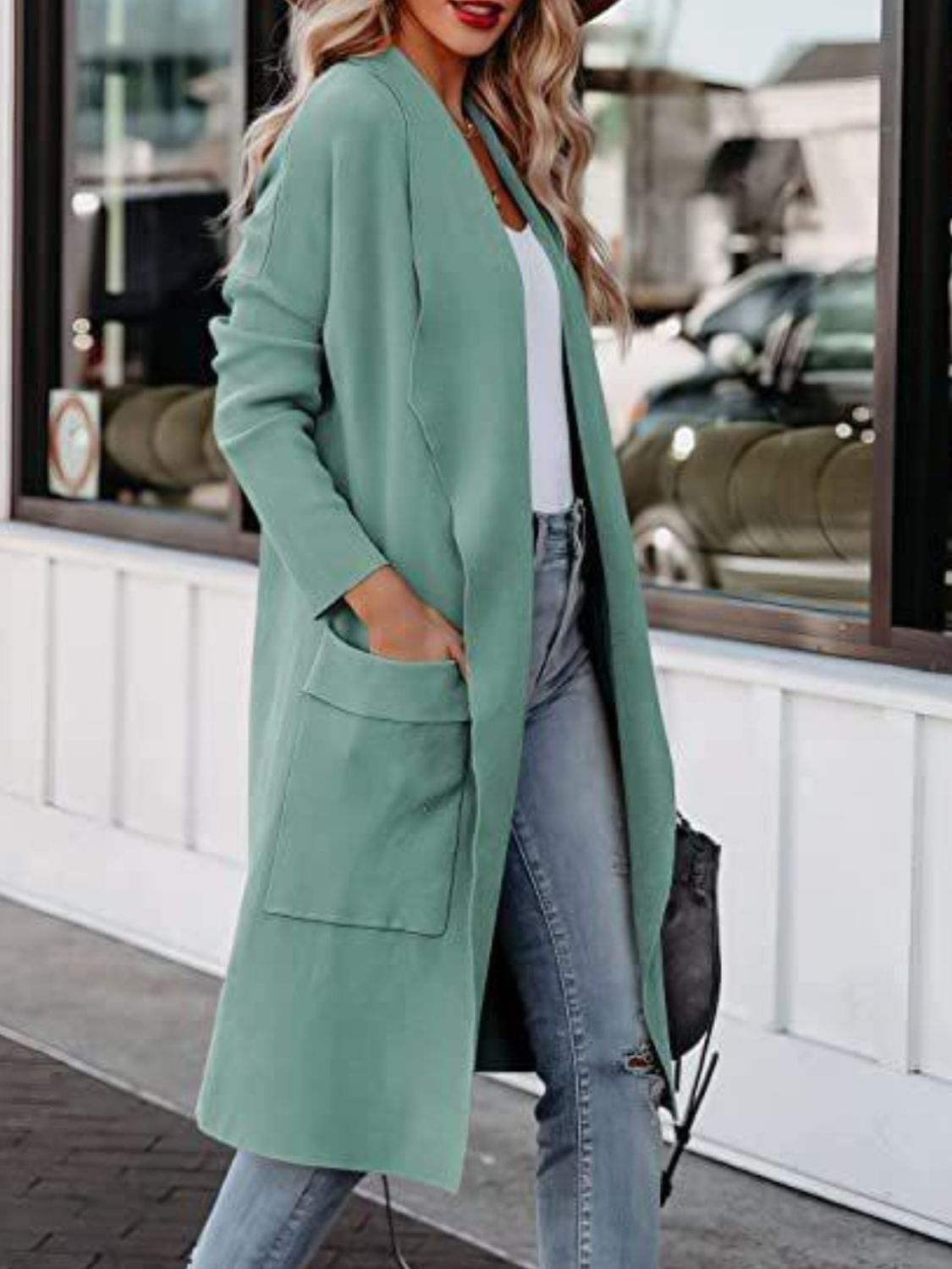 Open Front Dropped Shoulder Outerwear 