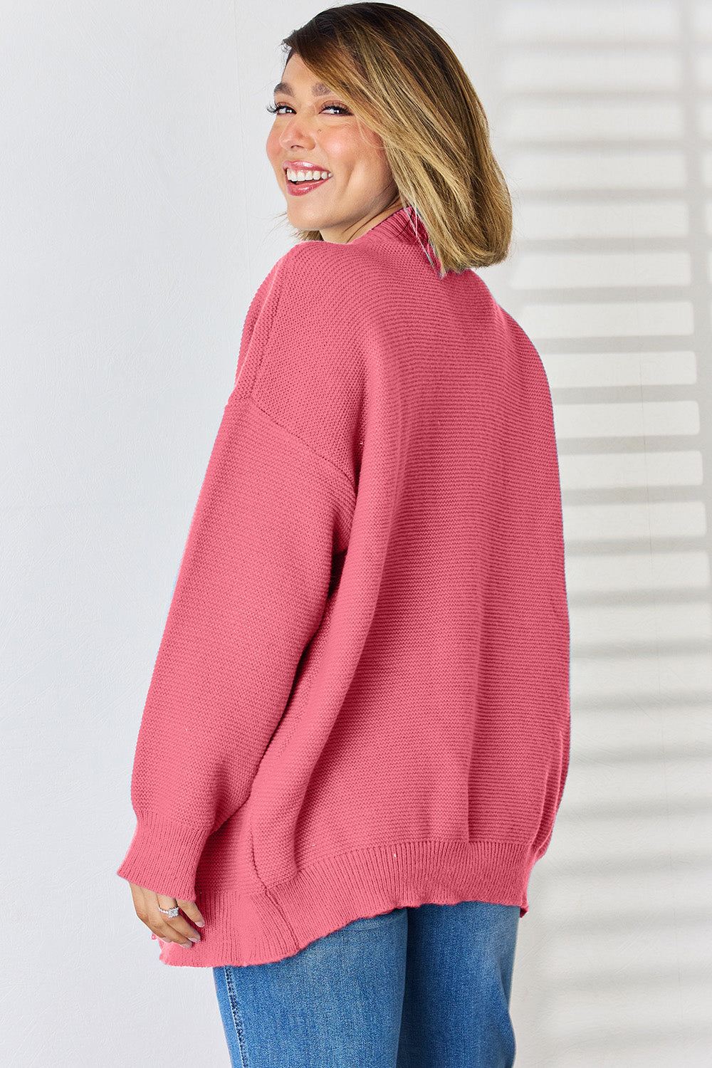 Open Front Dropped Shoulder Cardigan 