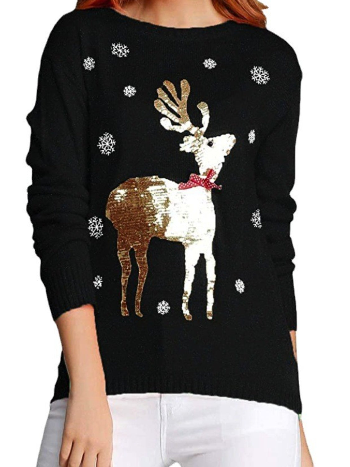 Sequin Reindeer Graphic Sweater 