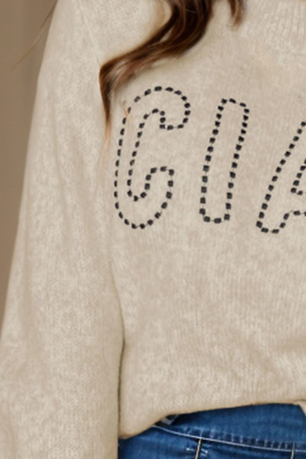 CIAO Round Neck Dropped Shoulder Sweater 