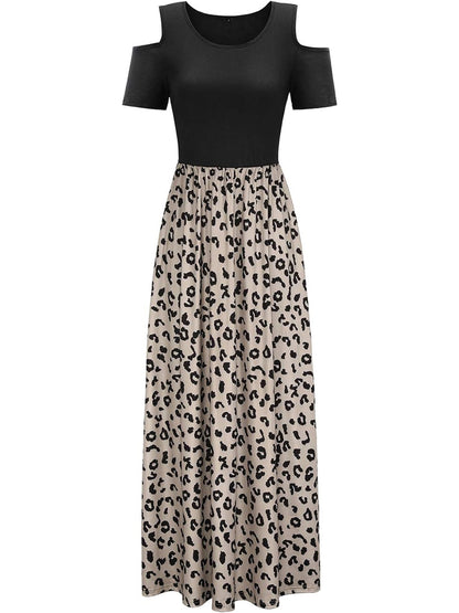 Leopard Round Neck Cold Shoulder Dress 