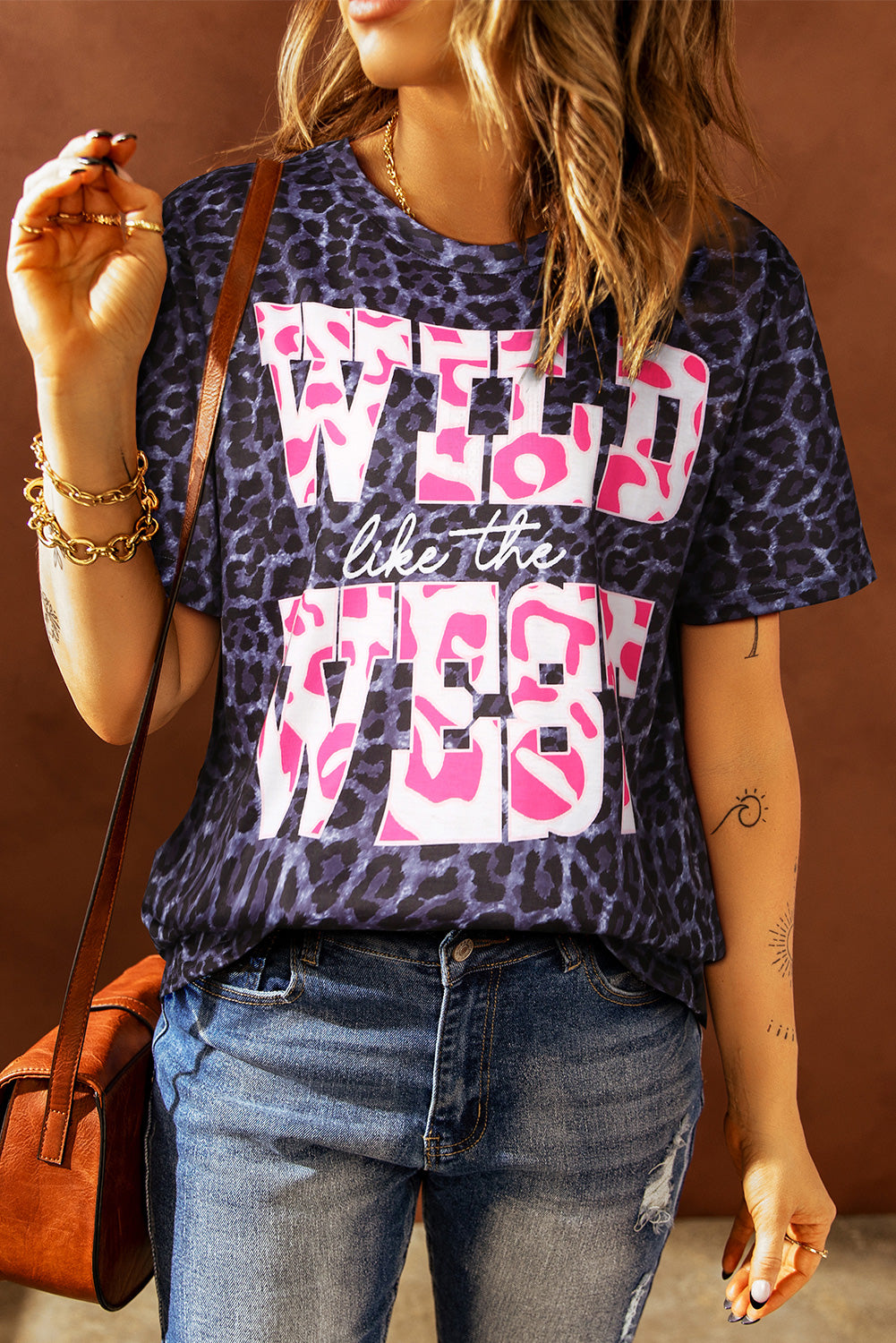 Slogan Graphic Leopard Tee - Babbazon t-shirt