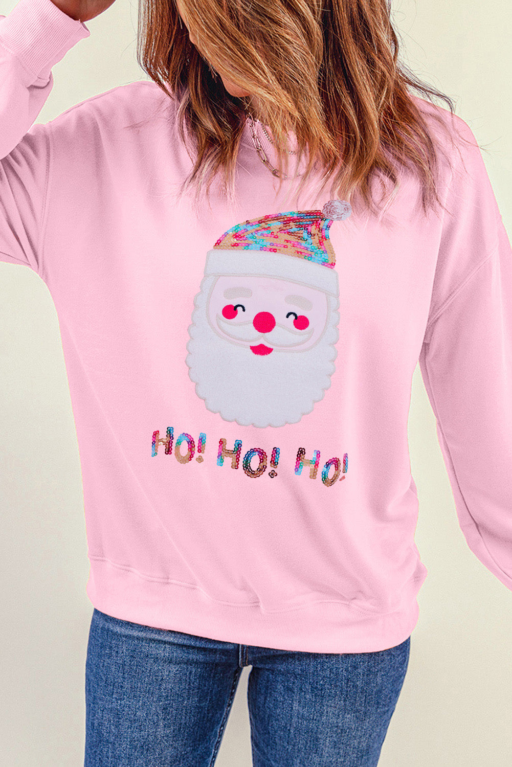 Sequin Santa Graphic Round Neck Sweatshirt 