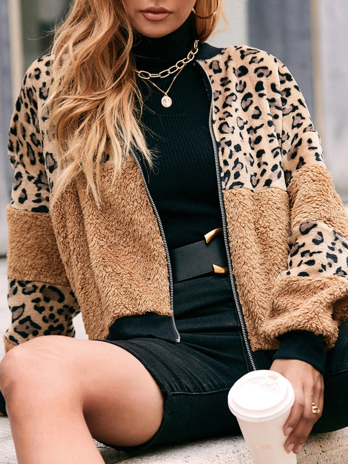 Leopard Zip Up Plush Jacket 