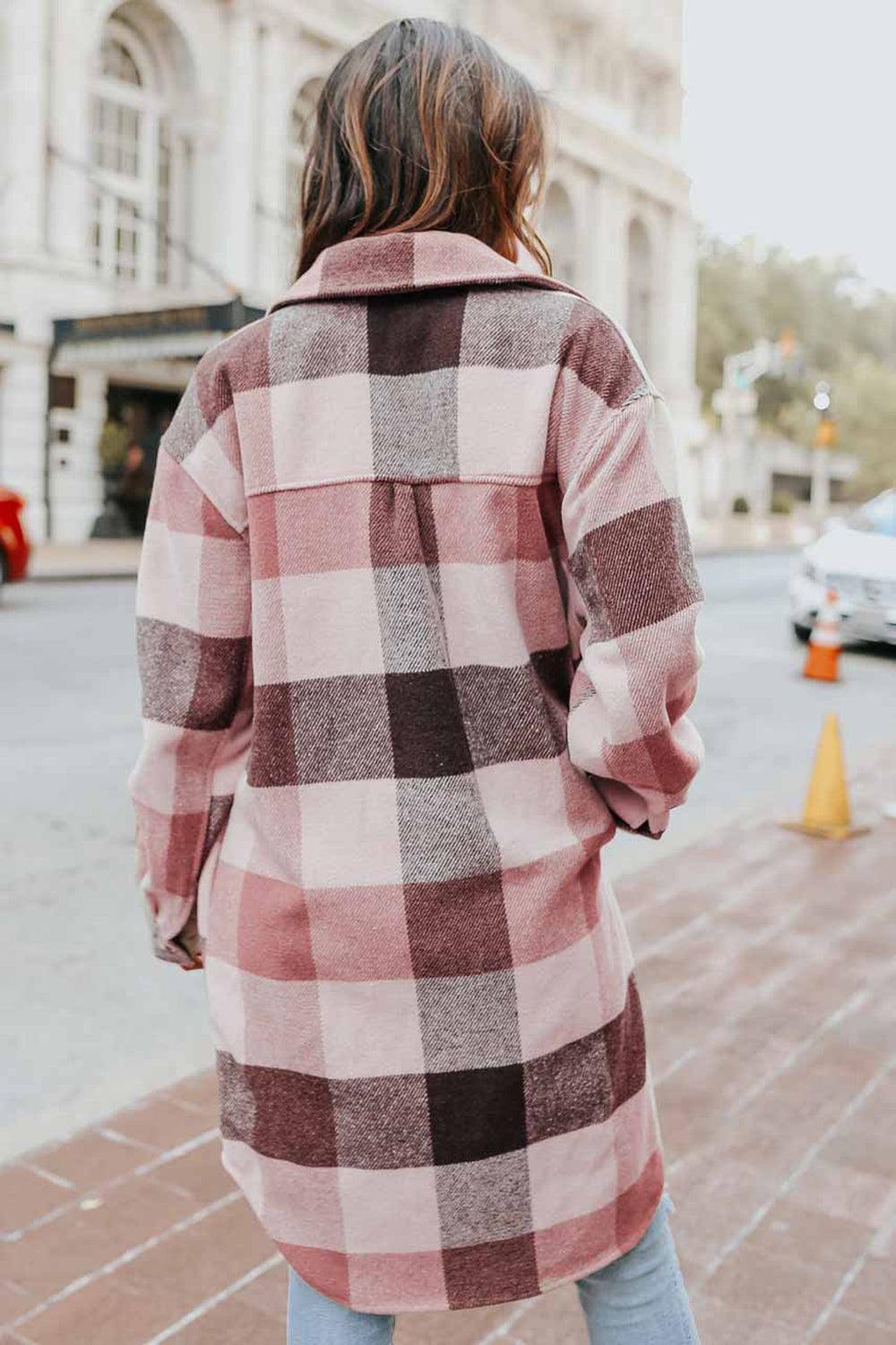 Plaid Button Up Dropped Shoulder Coat 