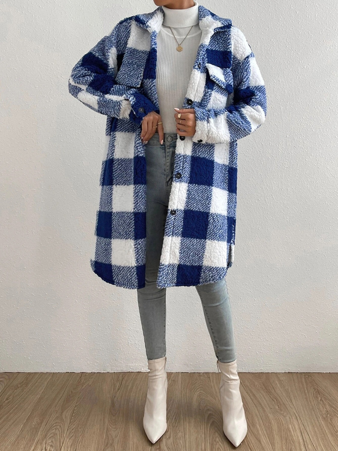 Plaid Collared Neck Button Down Coat 