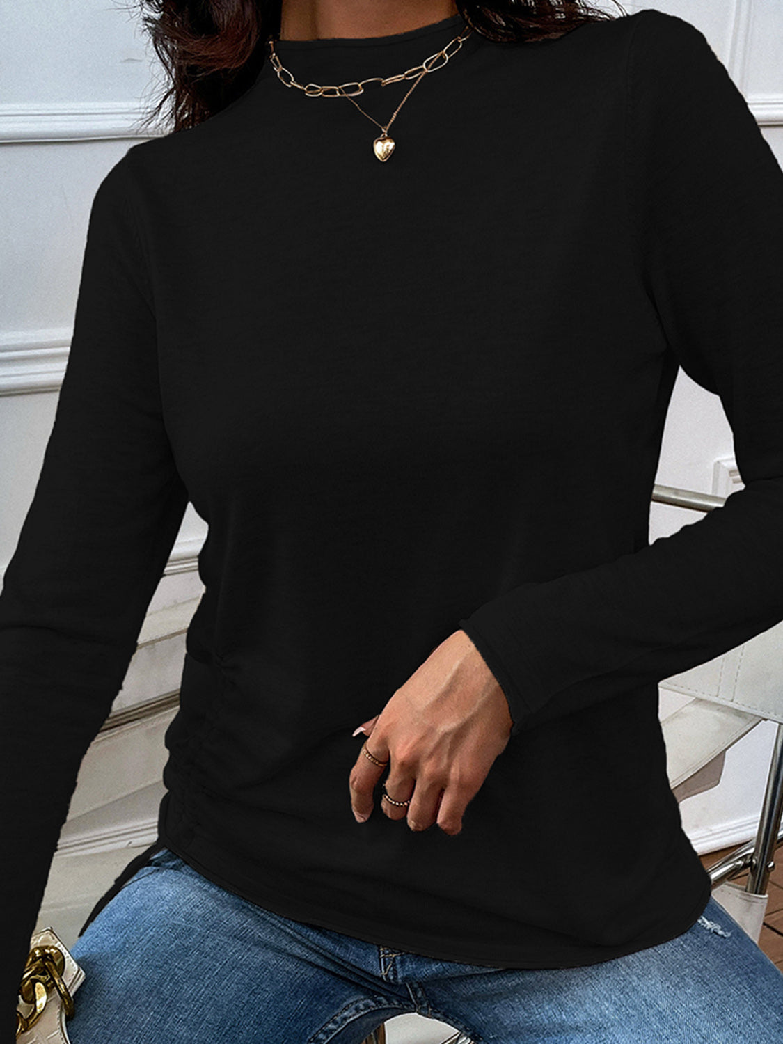 Mock Neck Long Sleeve Knit Top 