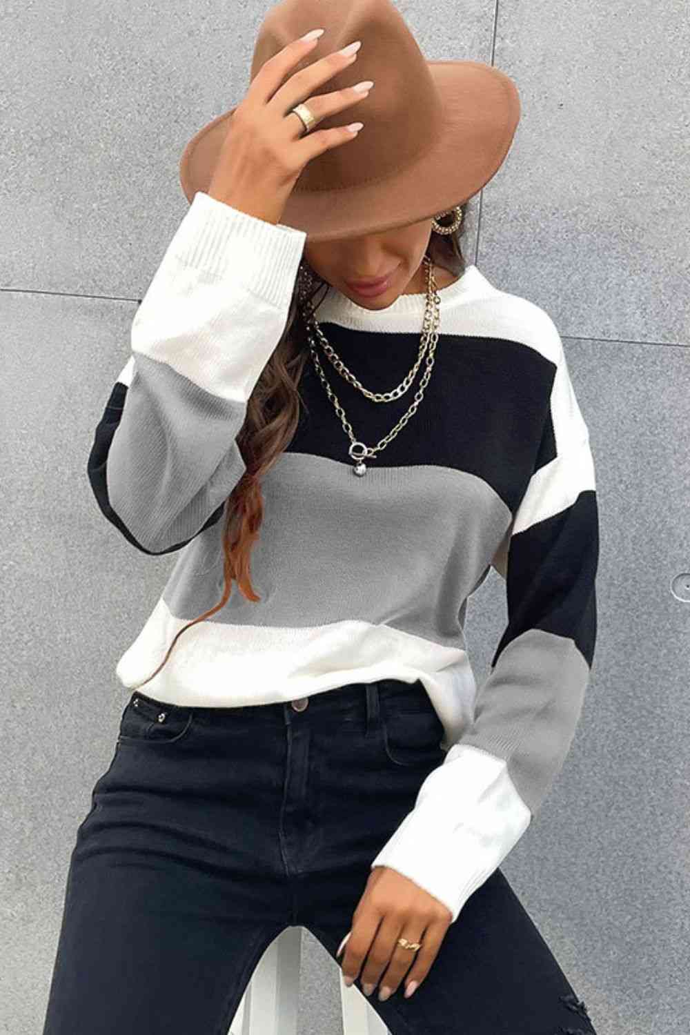 Longing For Fall Color Block Sweater 