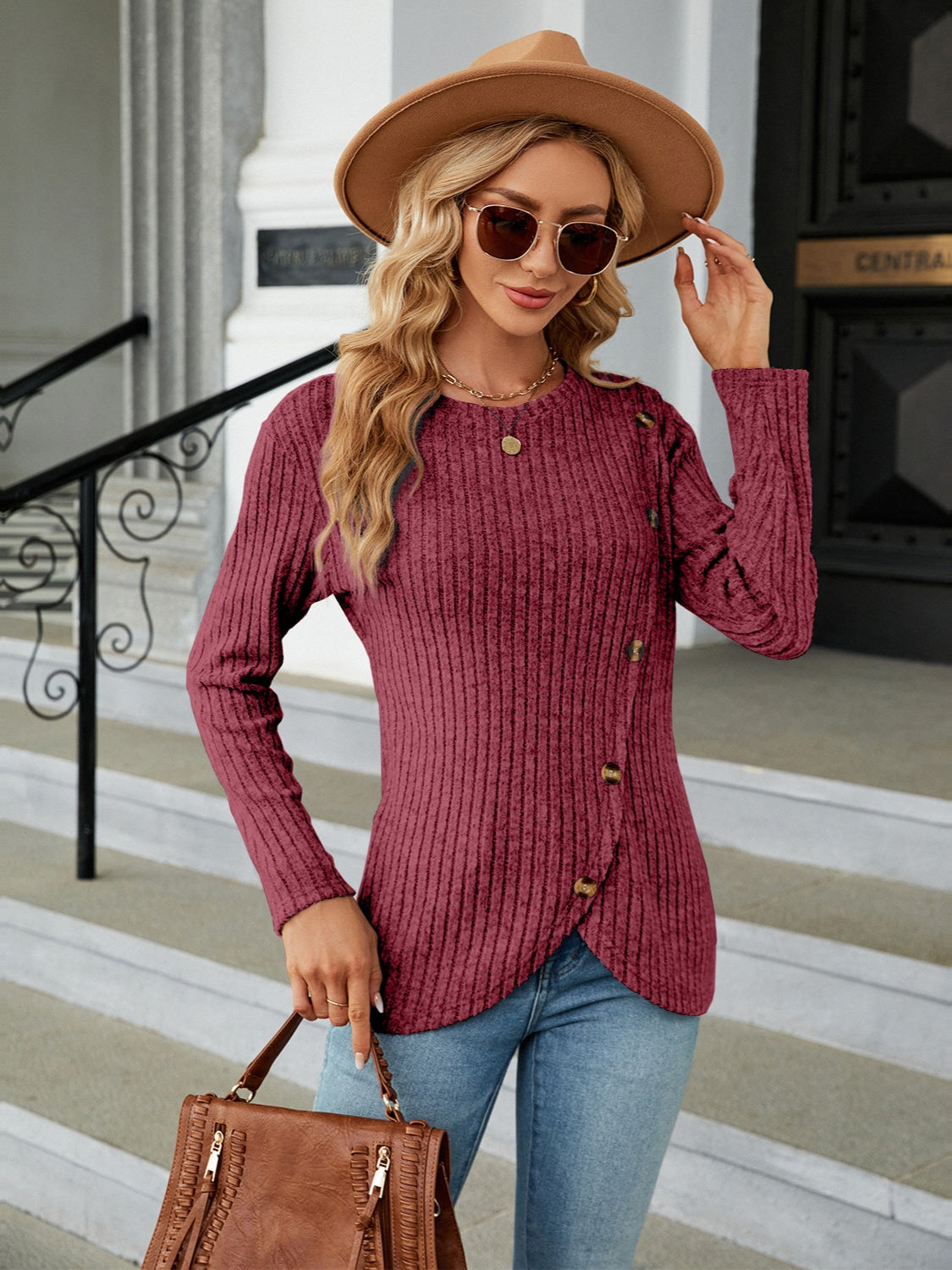 Round Neck Long Sleeve Blouse 