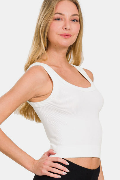 Zenana Ribbed Round Neck Cropped Tank 