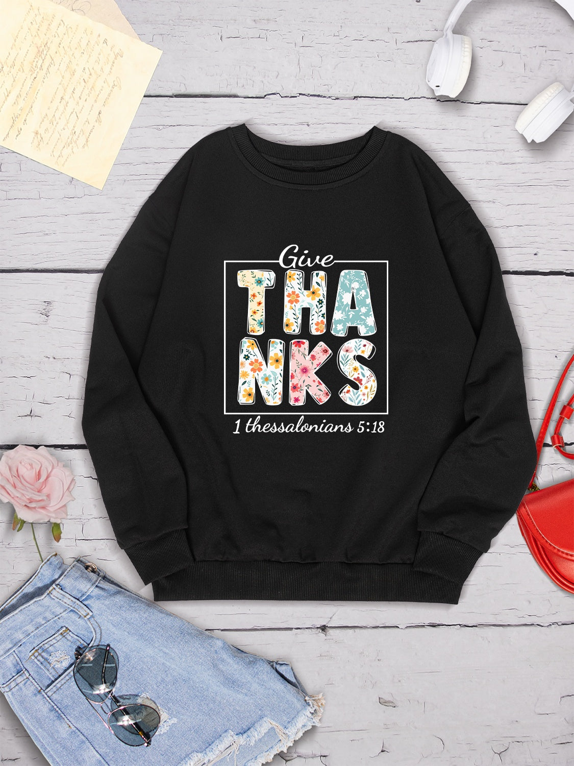 Letter Graphic Round Neck Dropped Shoulder Sweatshirt 