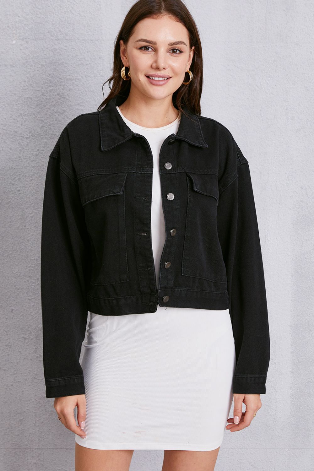 Button Up Dropped Shoulder Denim Jacket 