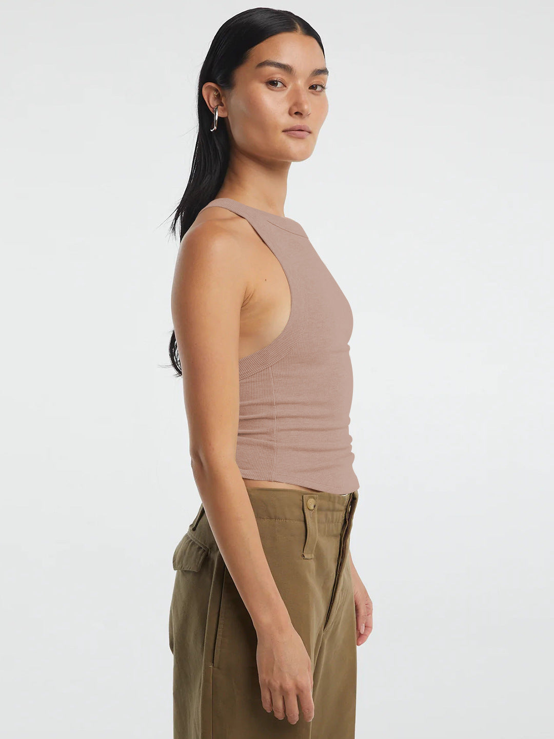 Halter Neck Ribbed Cropped Top 