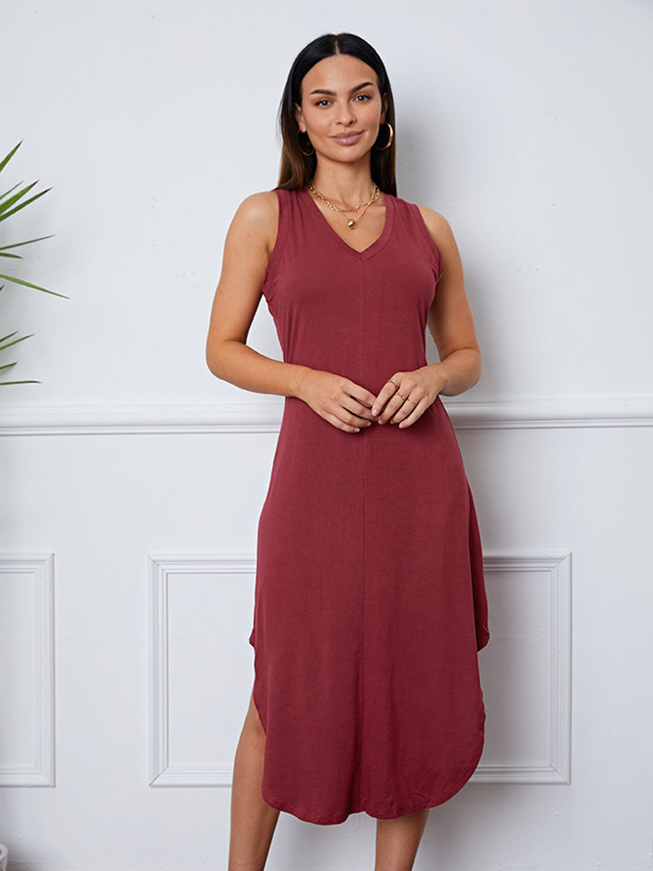 V-Neck Sleeveless Curved Hem Dress 