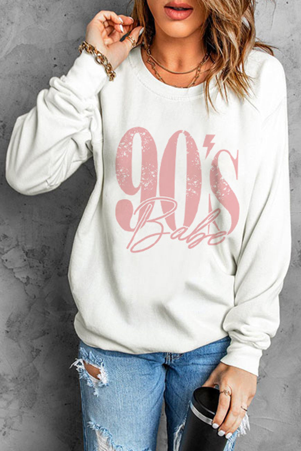 90's BABE Graphic Dropped Shoulder Sweatshirt 