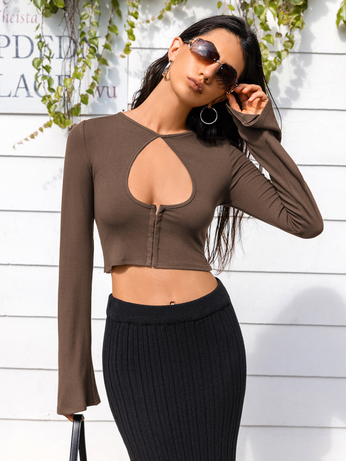 Lone Sleeve Cutout Zip Up Crop Top 