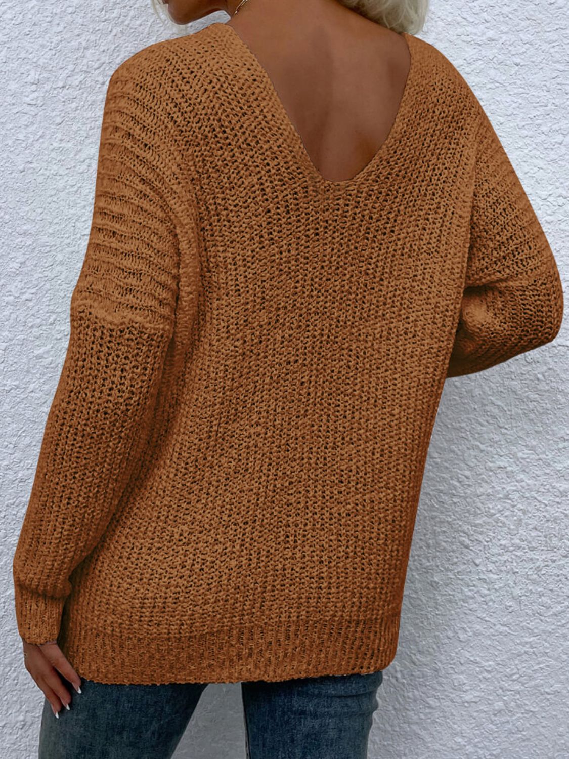 Rib-Knit V-Neck Tunic Sweater 