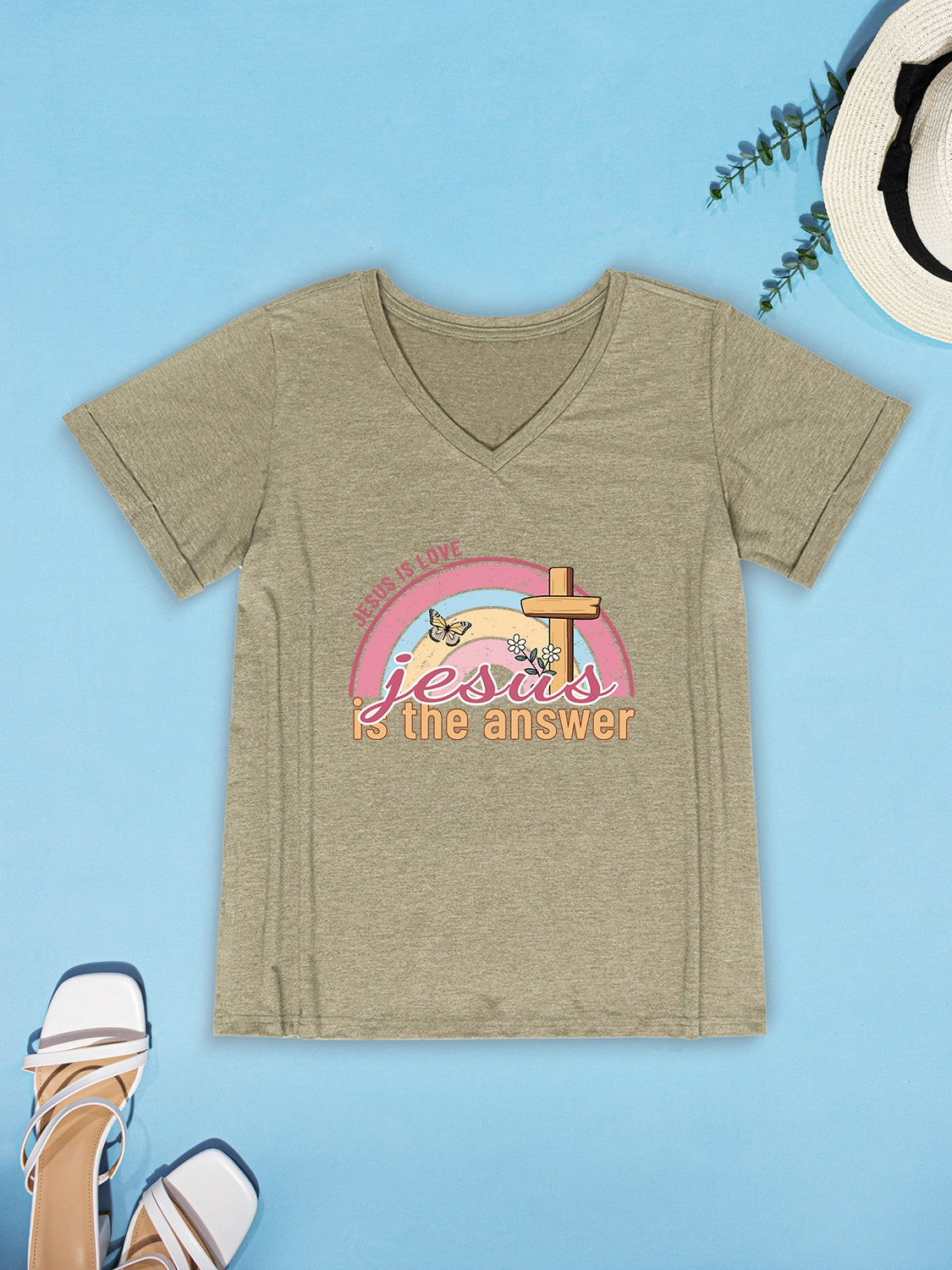 JESUS IS THE ANSWER V-Neck Short Sleeve T-Shirt 