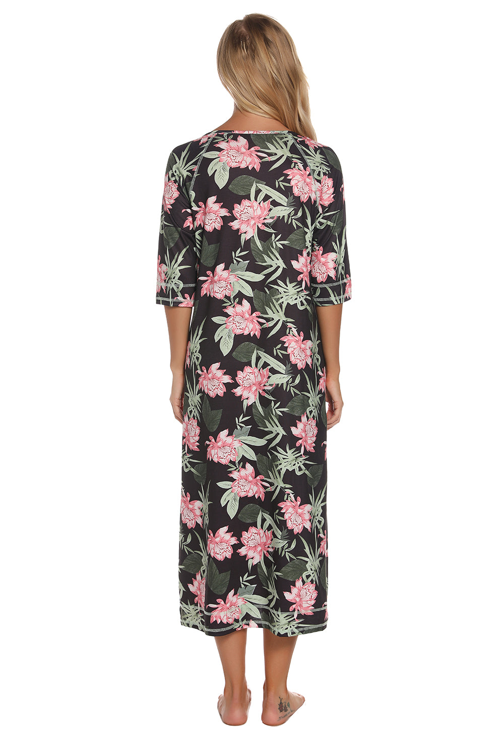 Printed Slit Night Dress with Pockets 