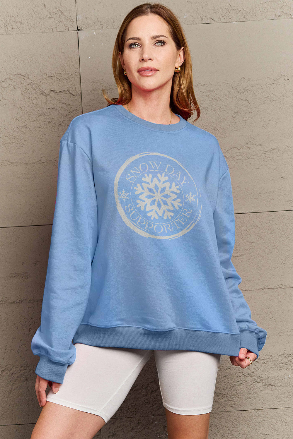 Simply Love Full Size SNOW DAY SUPPORTER Round Neck Sweatshirt 