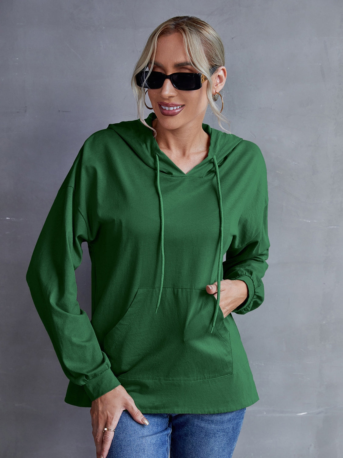 Drawstring Pocketed Dropped Shoulder Hoodie