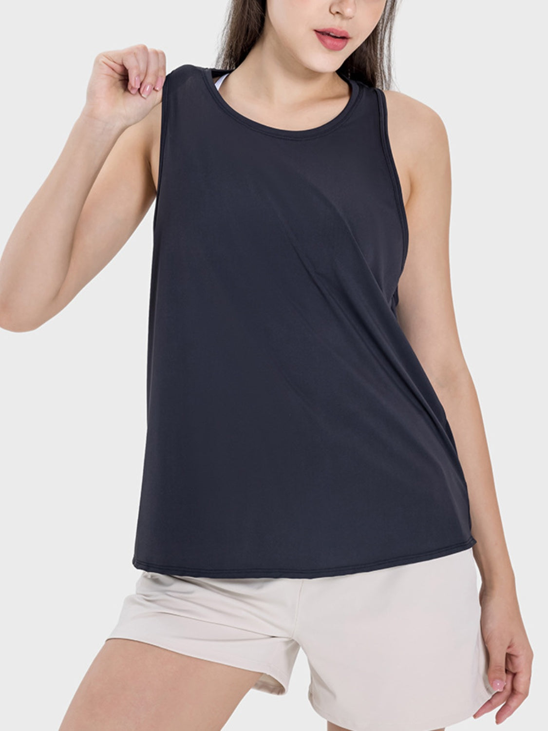 Round Neck Wide Strap Active Tank - Babbazon Camisole