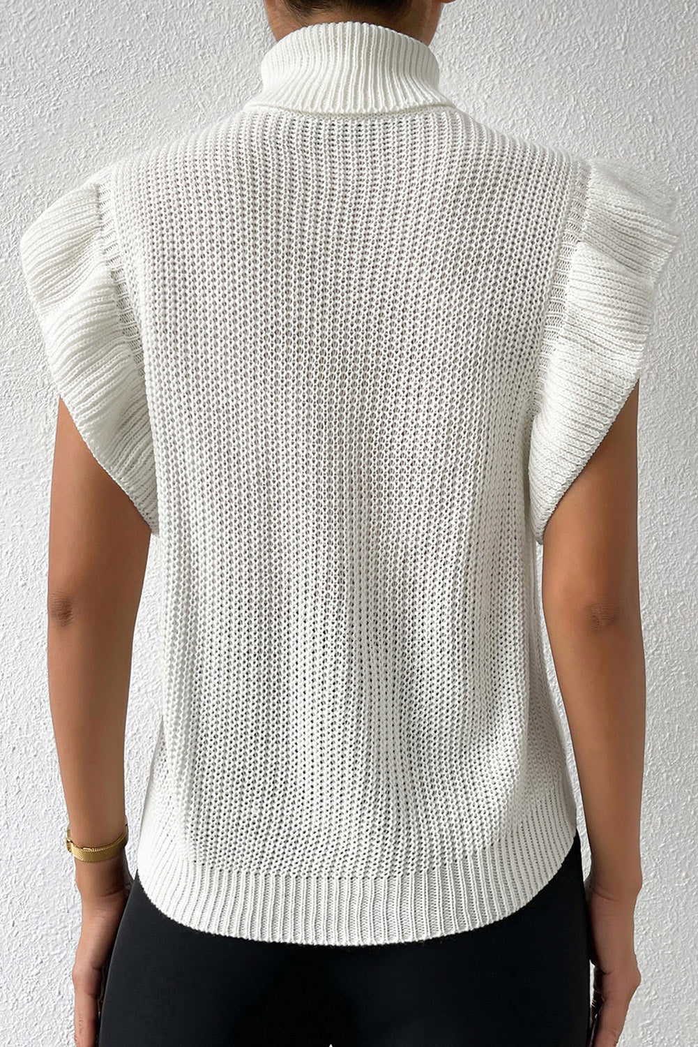 Cable-Knit Turtleneck Cap Sleeve Sweater 