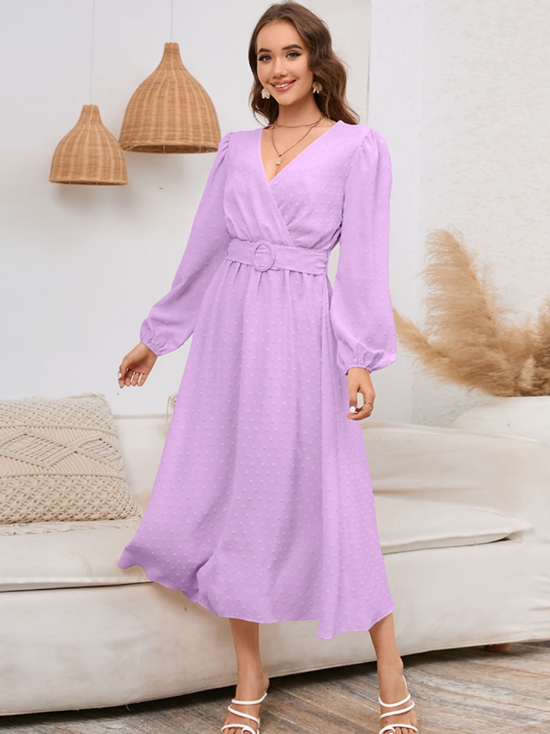 Surplice Balloon Sleeve Dress 